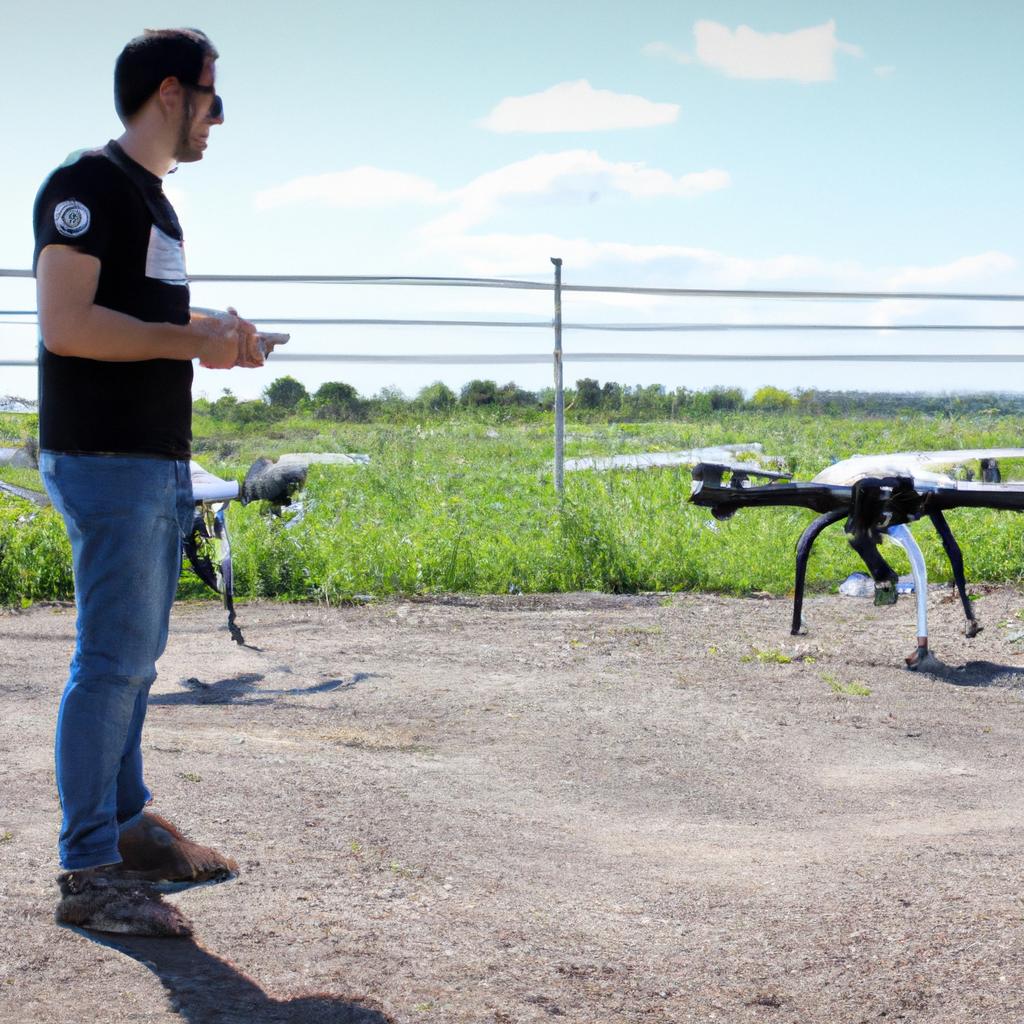 Person operating agricultural drone technology