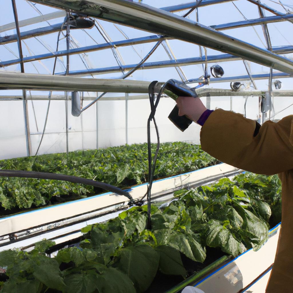 Person operating automated greenhouse technology