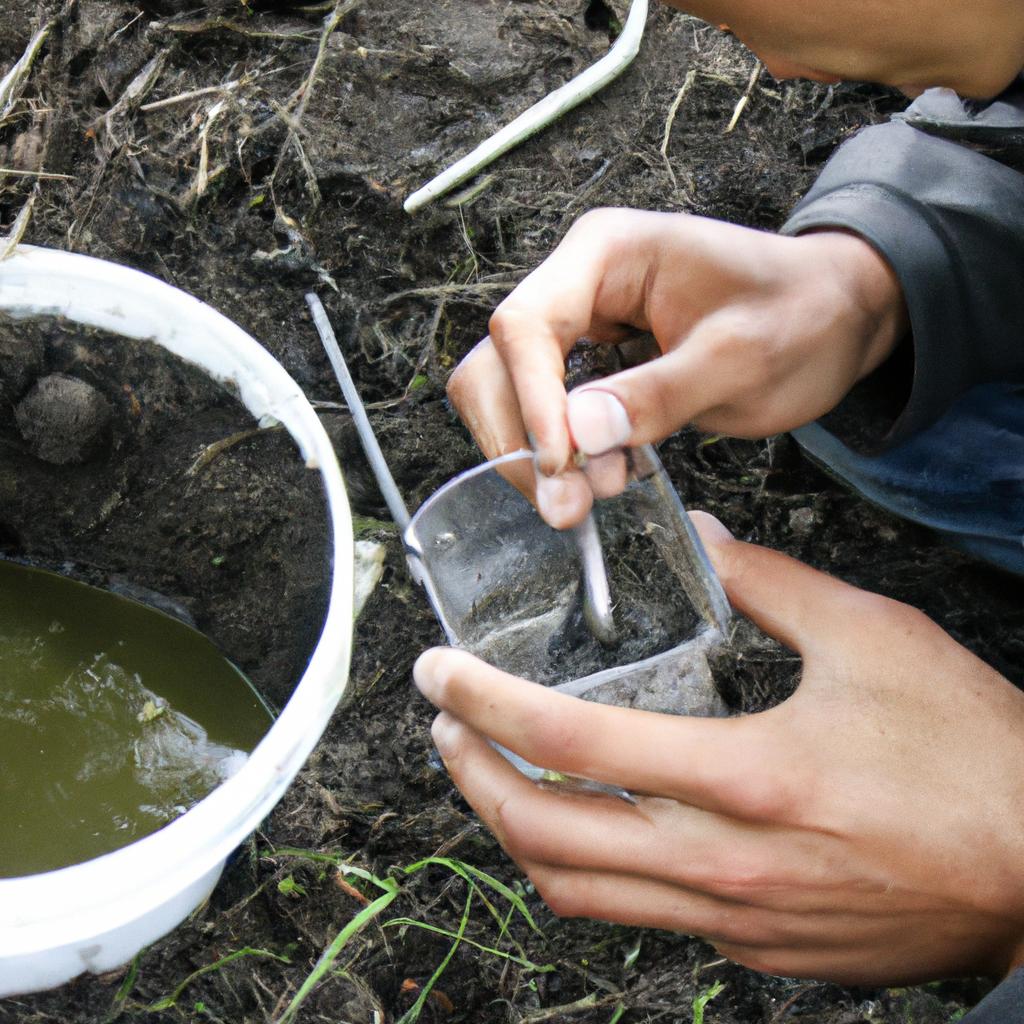 Person conducting soil infiltration test