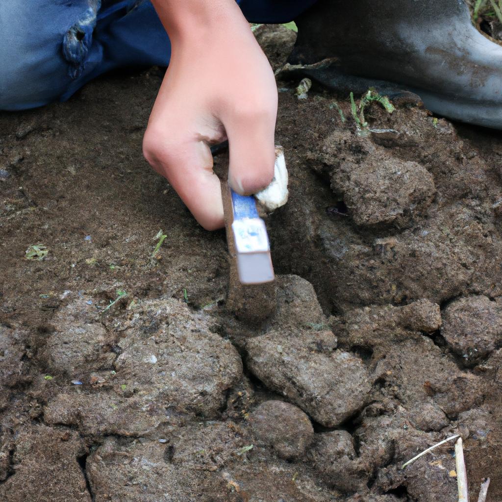 Person conducting soil sampling test
